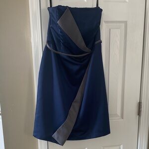 Elegant Strapless Navy and Gray Dress